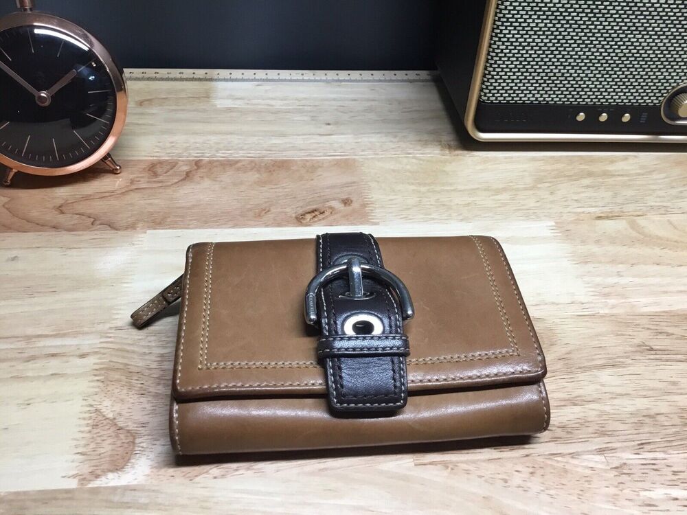 COACH Two-Fold Wallet Leather BEG Women's